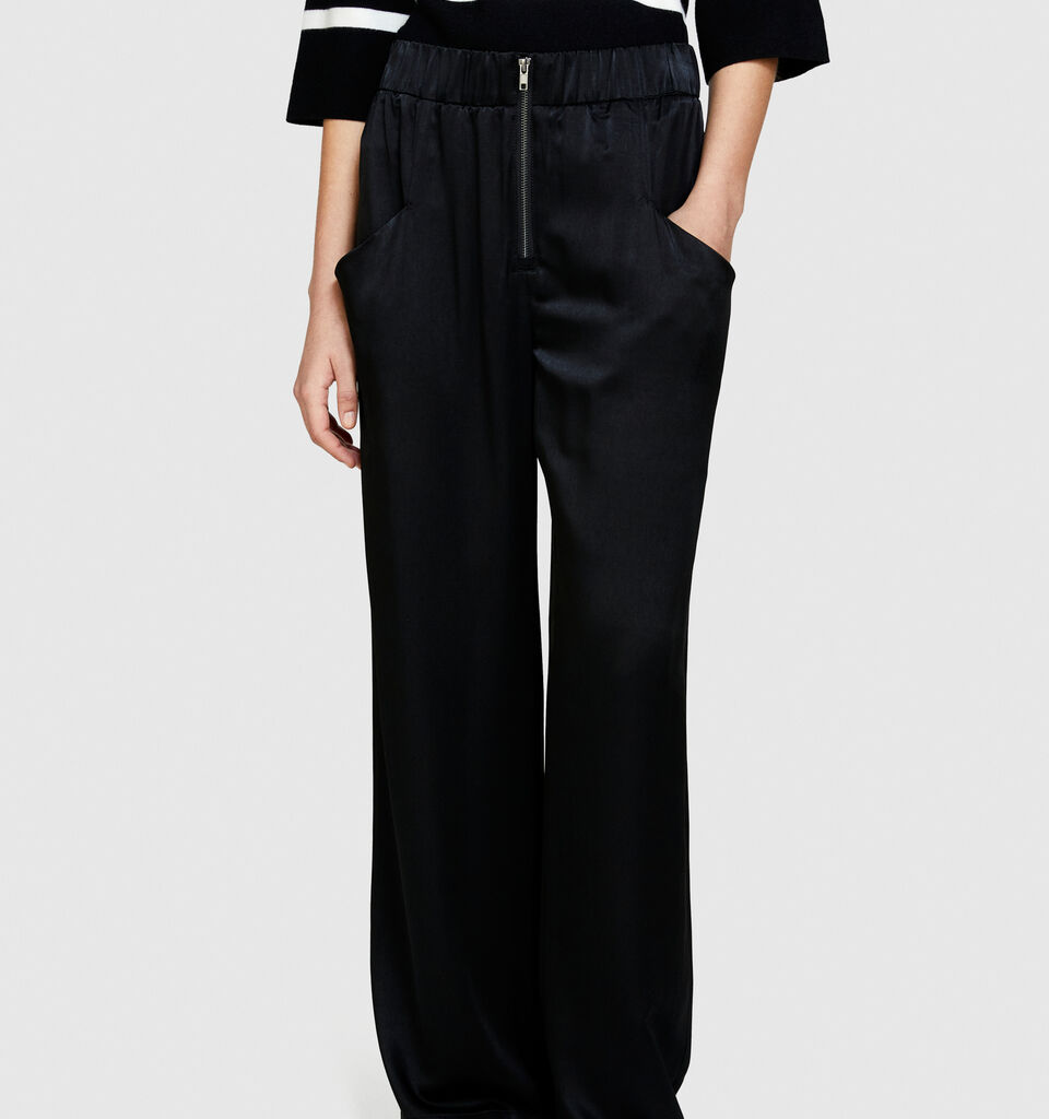 Satin pants - women's palazzo trousers - Black | Sisley image number 4
